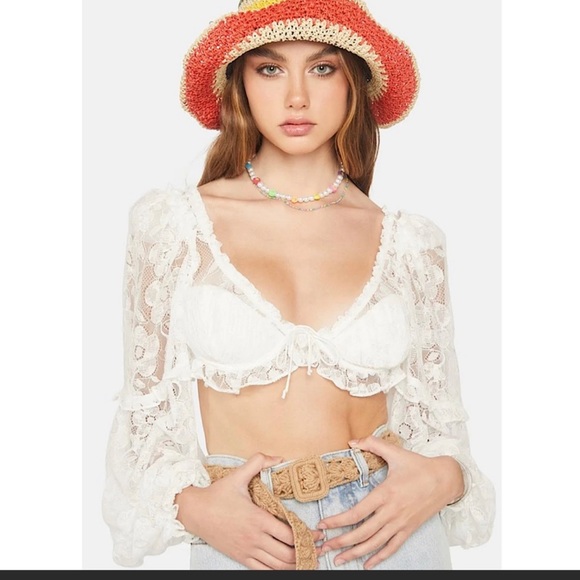 For Love And Lemons Tops - For Love and Lemons Daniela White Lace Crop Top Sz XS